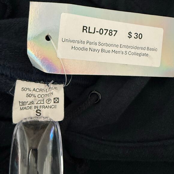 Universite Paris Sorbonne Embroidered Basic Hoodie Navy Blue Men's S Collegiate - Picture 4 of 4